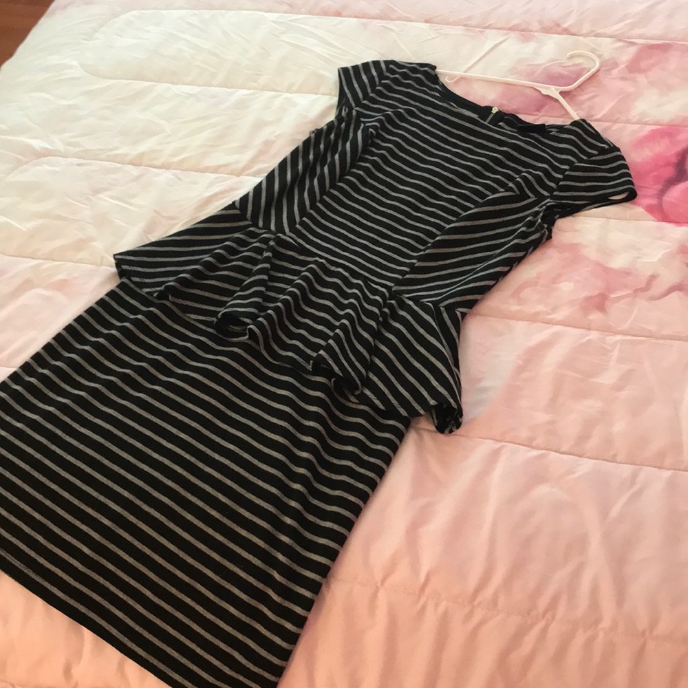 Peplum dress- black and grey stripes